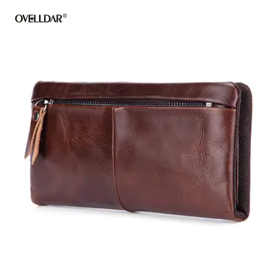 Genuine Leather Men's Long Wallet Clutch with Multiple Card Slots, Cowhide - 1