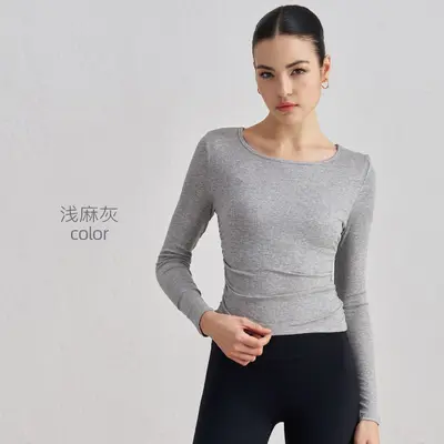 Aidu Baumwoll-Rippstrick Yogashirt, schmale Passform, Daumenlöcher, langarm - 7