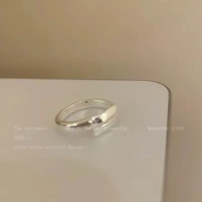 Kadın minimalist mat gümüş yüzük, ayarlanabilir - 7
