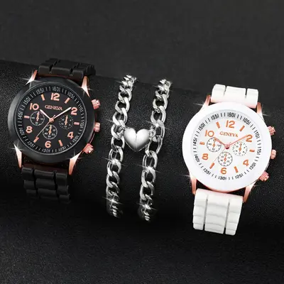 Damen-Quarzuhr mit Silikonarmband, koreanischer Stil, schlichtes Design - 8