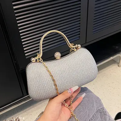Women's Rhinestone Chain Evening Bag with Crossbody Strap - 4