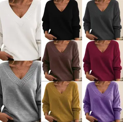 Damen-Strickpullover mit V-Ausschnitt, locker geschnitten