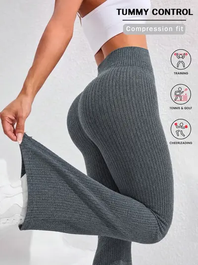 Women's Yoga Leggings Ribbed, High Waist, Tummy Control, Autumn-Winter