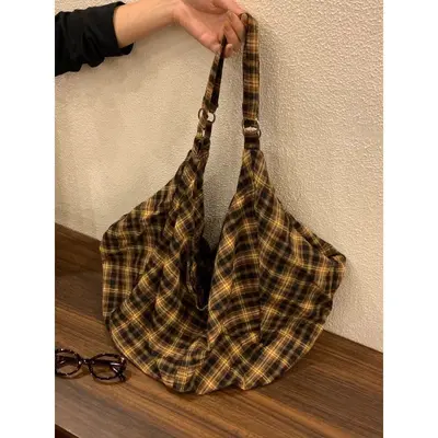 Retro Plaid Canvas Backpack for Women, Large Capacity, 2025 Model