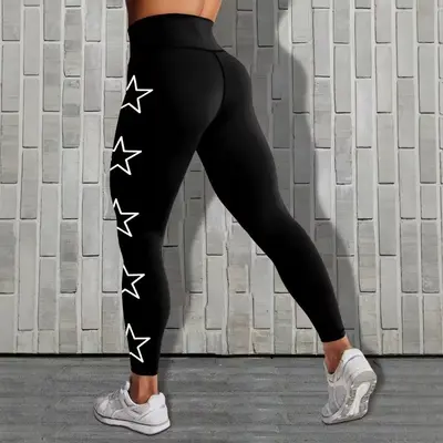 Sade Yan Beş Yıldızlı Yüksek Bel Yoga Pantolonu, Yumuşak Elastik Kadın Spor Tayt