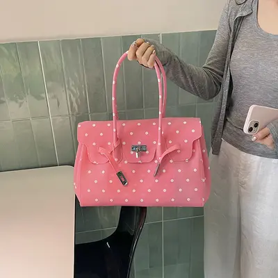 Polka Dot Jelly Tote Bag, Large Capacity Commuter Underarm Bag - 13