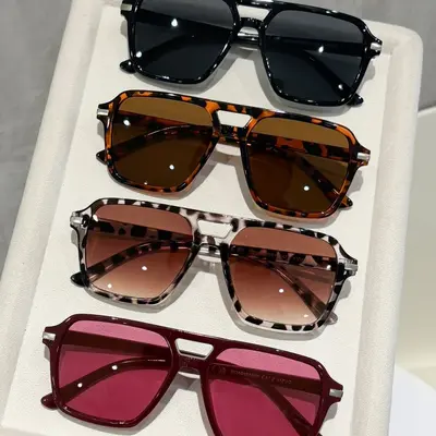 4er-Set Damen-Sonnenbrille, doppelter Steg, großer Rahmen, UV-Schutz