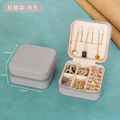 Cross-border direct supply PU zipper portable jewelry box luxury travel ring earring small jewelry storage box wholesale - 12