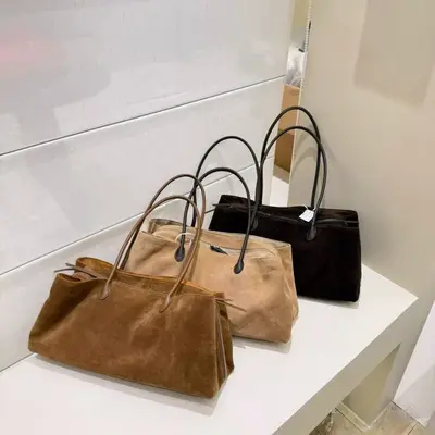 Retro Suede-Look Women's Shoulder Bag, Matte Finish, Solid Color - 6
