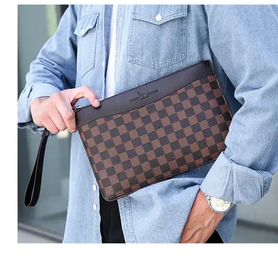 Herren-Handtasche im Karomuster, Umschlagform, mehrere Kartenfächer - 10