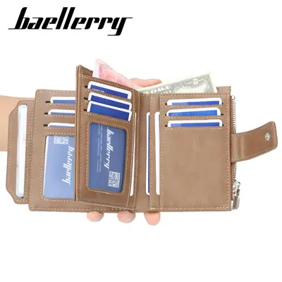 Baellerry Erkek Deri Cüzdan Üç Katlı Kısa Fermuarlı Çok Kartlık - 4