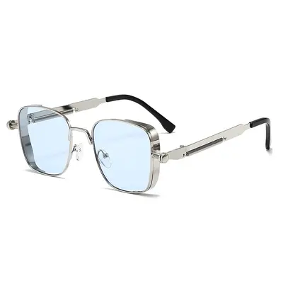 Punk Metal Square Frame Sunglasses for Men with Spring Hinges - 10