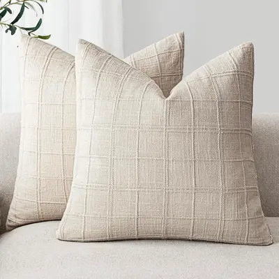 Cross-Pattern Pillowcase, Coarse Sand Bamboo Texture, Solid Colour, for Living Room Sofa - 11