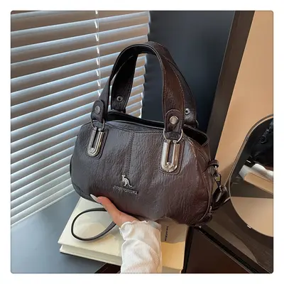 European and American mother bag middle-aged women crossbody large capacity simple casual shoulder bag soft leather portable retro tote bag