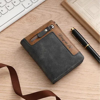 Men's Retro Zipper Small Bag, Multi-Card Slot Wallet - 3