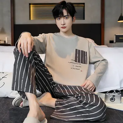 Men's Minimalist Long-Sleeve Round-Neck Pajama Set - 7