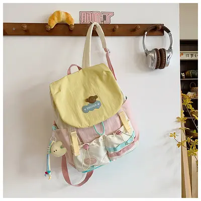 Dopamin-Farbblöcke Schulrucksack für Mittel- und Oberschüler, großvolumig, Klappdeckel, Doppelschulterträger, niedlicher Mädchen-Reiserucksack - 10