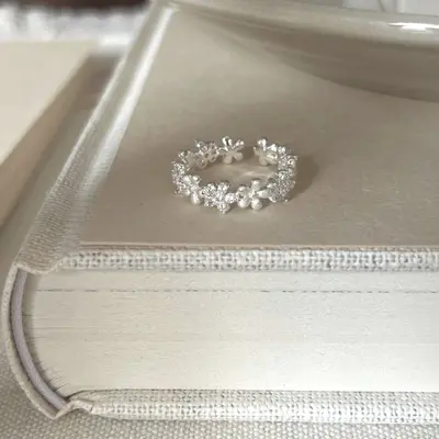 S925 sterling silver brushed flower open ring for women - 8
