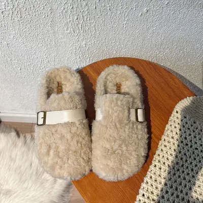 Kadın peluş topuksuz terlik, kaymaz, sonbahar kış