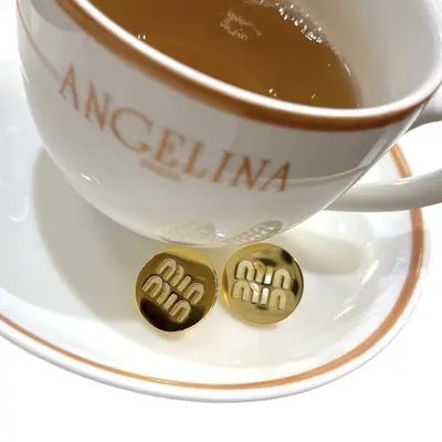 Gold-Plated Copper Stud Earrings, Shiny Gold Hollow Letter Circle Design