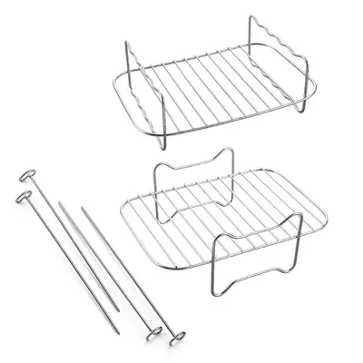 Air Fryer Accessory Set with Rectangular Grill Pan and Double Pot - 6