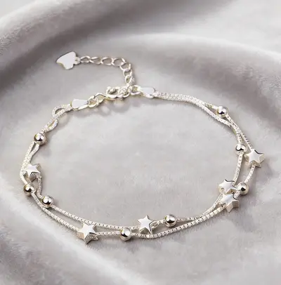 Silver-plated bracelet, women's, lucky bead design - 7