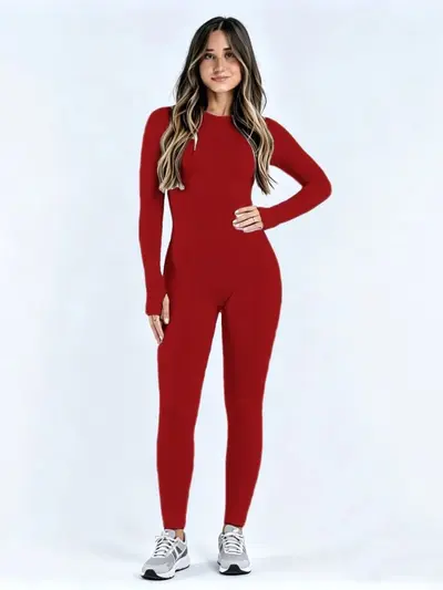 DFYNE Uzun Kollu Kadın Spor Tulumu, Çıtçıtlı, Göğüs Pedli, Kış