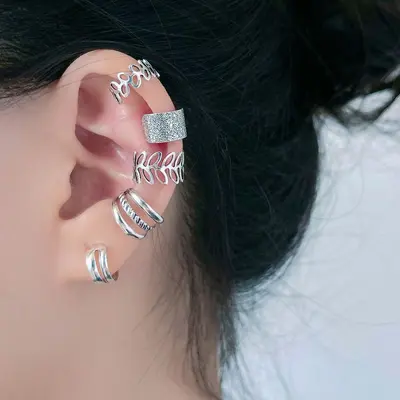 5-Piece Non-Pierced Ear Clip Set, Creative Simple Alloy Earrings