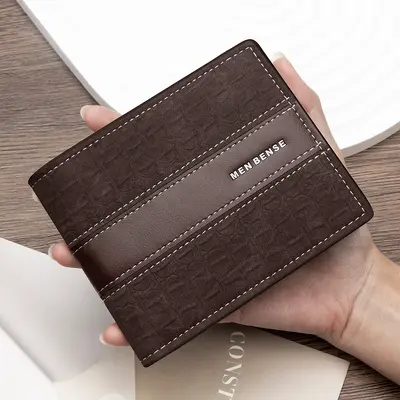 Men's Short Wallet in Crocodile Pattern Leather with Zip Coin Pocket - 6