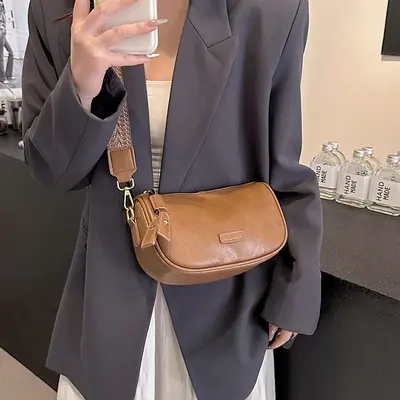 Retro Small Women's Shoulder Bag, Solid Color Textured Pillow Bag - 4