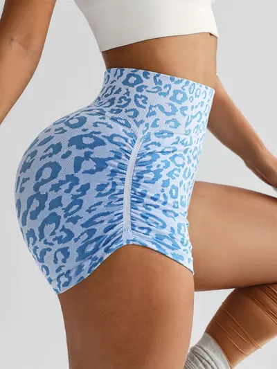 High-waisted leopard print yoga shorts with tummy control - 8