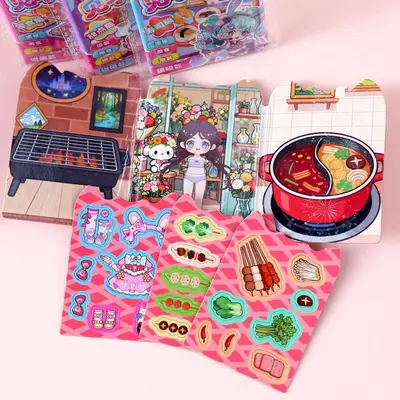 Mini Magnetic Bean Sticker Book, Cut-Free Handmade DIY Quiet Book for Girls - 3