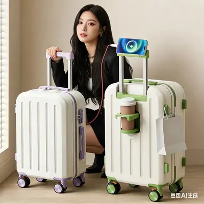 Carry-On Travel Suitcase with Universal Silent Spinner Wheels and Telescopic Handle
