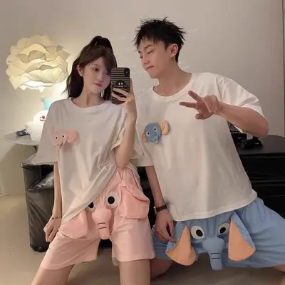 Men's Summer Pajama Shorts, Cute Loose Elephant Design