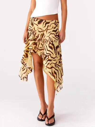 D8111 Amazon-Bestseller Damenmode Europa/USA sexy Leoparden-Print unregelmäßiger Saum Minirock (mit Innenfutter)
