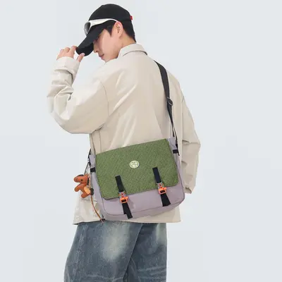 Women's Plaid Patchwork Messenger Bag, Single Shoulder, 2026 Summer Style - 2