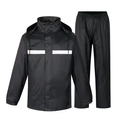 Regenmantelsatz für Grenzüberschreitung Outdoor Pendeln Baustelle Straßenreinigung Radfahren Zweiteiliger Regenmantel Raincoat-Black