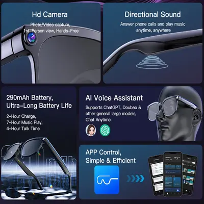 智能眼镜800W拍照录像同声传译蓝牙通话ai智能眼镜 Smart glasses - 3