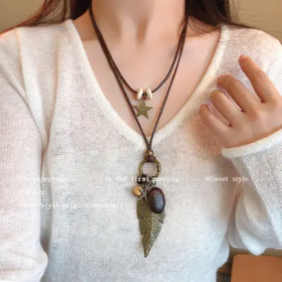 Ethnic style necklace, long sweater chain, women's accessory - 9
