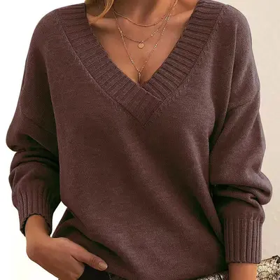 Damen-Strickpullover mit V-Ausschnitt, locker geschnitten