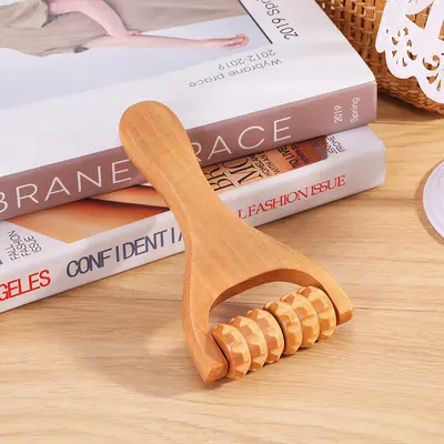 Solid wood massage stick portable handheld push massager for shoulder neck back head meridian brush roller massage tool - 8