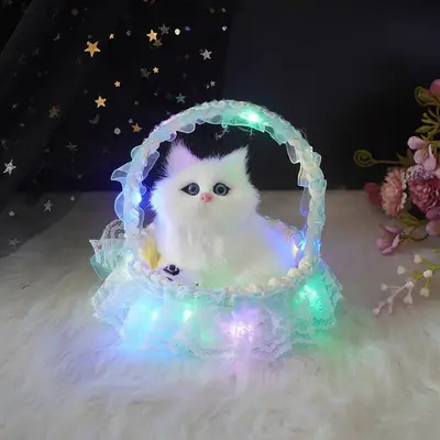 Glowing Basket Lifelike Meowing Cat Plush Toy - 4