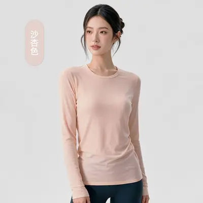 Merino-Wolle Langarm-Damen-Yogashirt, Rundhalsausschnitt - 8