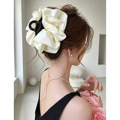 Original satin large cloud-shaped bubble paw claw clip, large shark claw clip for women, for the back of the head, makes the face appear smaller, hair accessory for thick hair. - 8