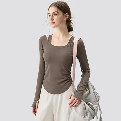Yoga Set Kadın Sonbahar, İki Parça, Göğüs Pedi, Açık Omuz Üst, Pilates - 6