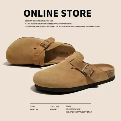 Kadın Kalın Tabanlı Birkenstock Tarzı Terlik, Günlük Yarım Terlik, Baotou Terlik - 7