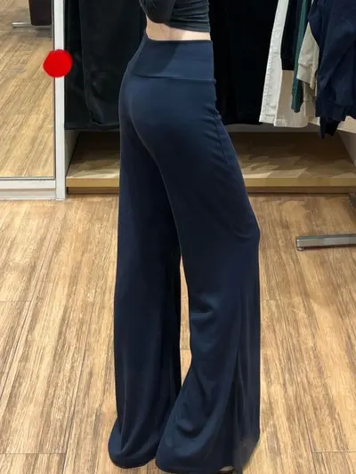 Navy Blue Women's Slightly Flared Sweatpants, Petite Fit, Butt-Lifting - 1