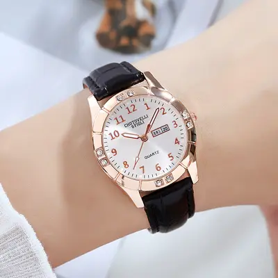 Yeni Kore tarzı moda canlı yayın kızlar öğrenci çift takvim taklidi kemer kuvars saat bayanlar üreticisi toptan izle - 9