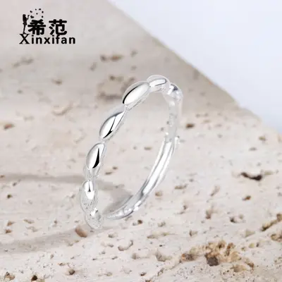 s999纯银七粒米戒指女足银情侣对戒女闭口招财转运指环素圈尾戒
