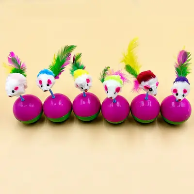 Weeble Cat Toy, Scratch-Resistant Feather Cat Teaser Wand and Plush Toy - 12